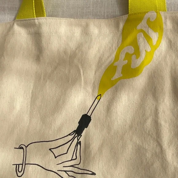 •Cotton Graphic Shopping Reusable Large Cream YellowTote NWOT - Picture 4 of 11